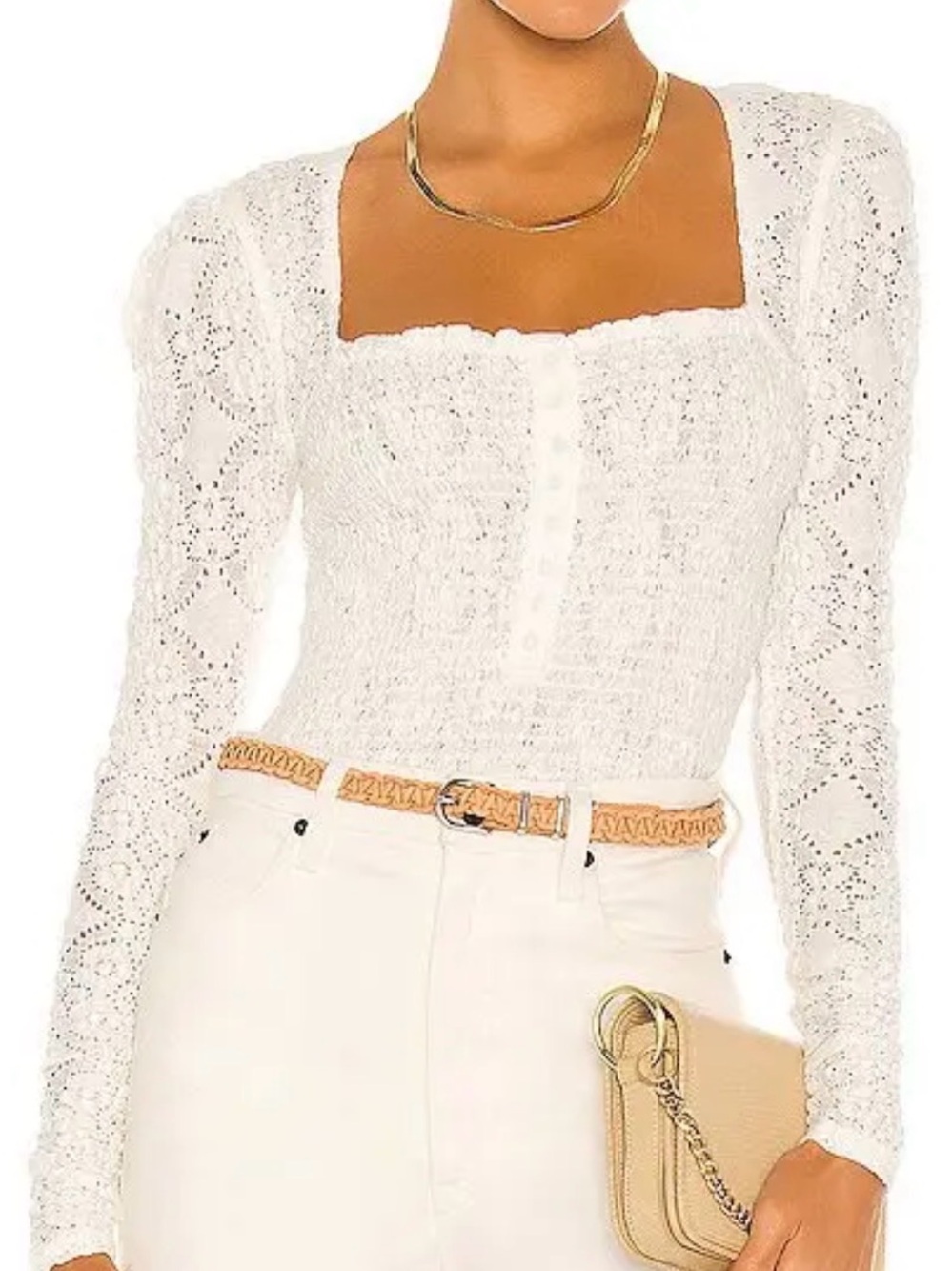 Free People Convection In White Long Sleeve Peasant Style Lace Size Small